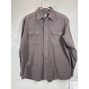 Timberland Mens Long Sleeve‎ Brown Button Up Fleece Shirt Cabincore Size Large